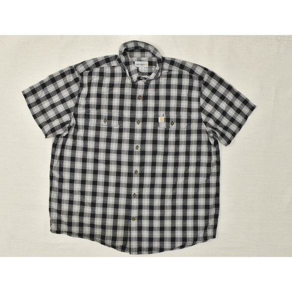 Carhartt Men's Plaid Short Sleeve Button-Down Shirt Black Size XL Cotton - Picture 1 of 8